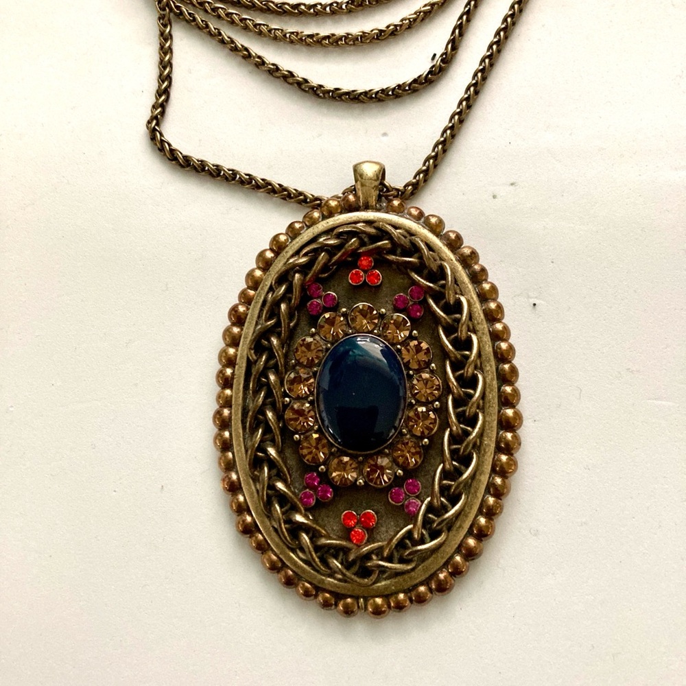 Nicole Miller Pendant Necklace Blue Red Accents